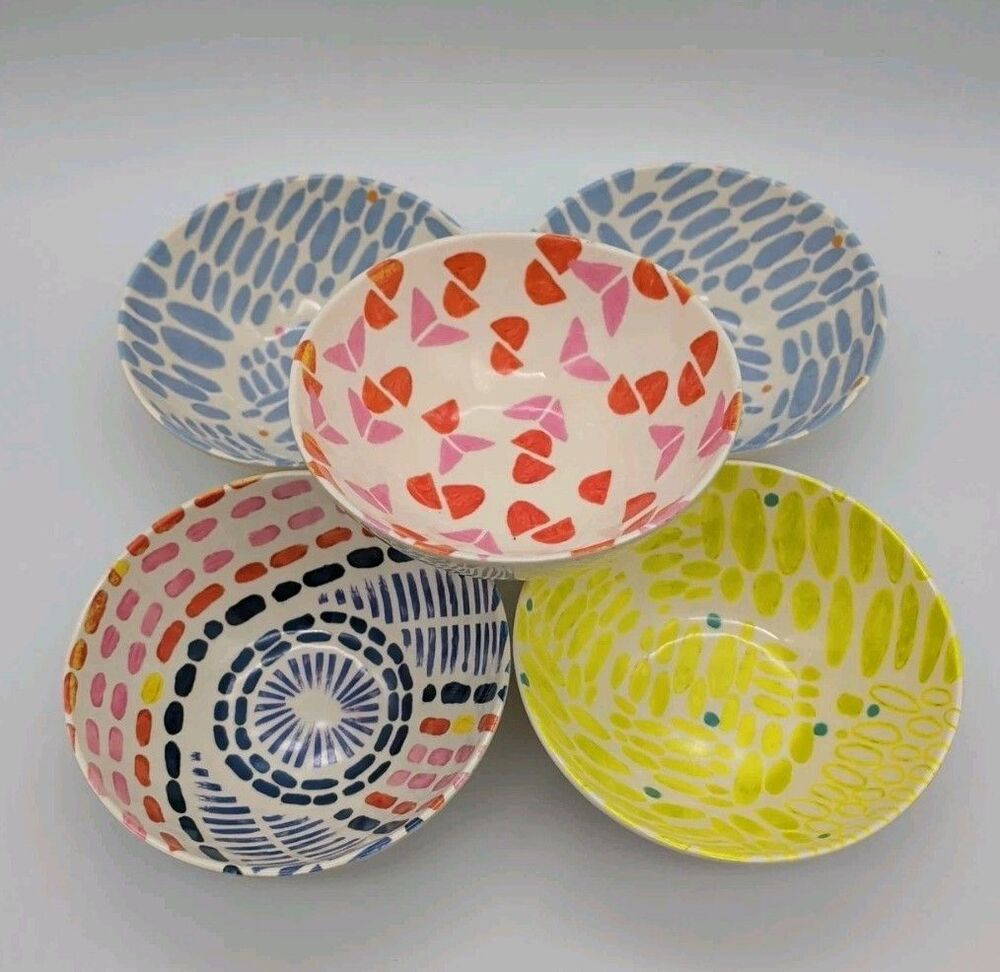 180 Degree Melamine Cereal Bowls Abstract Set Of 5